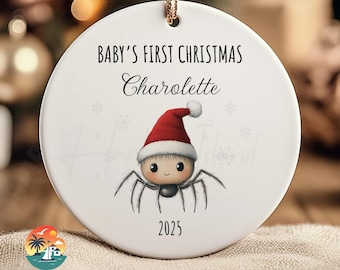 Decorazione natalizia a forma di ragno in stile gotico per neonati, ricordo del primo Natale (personalizzabile, 7,6 cm) con confezione regalo.