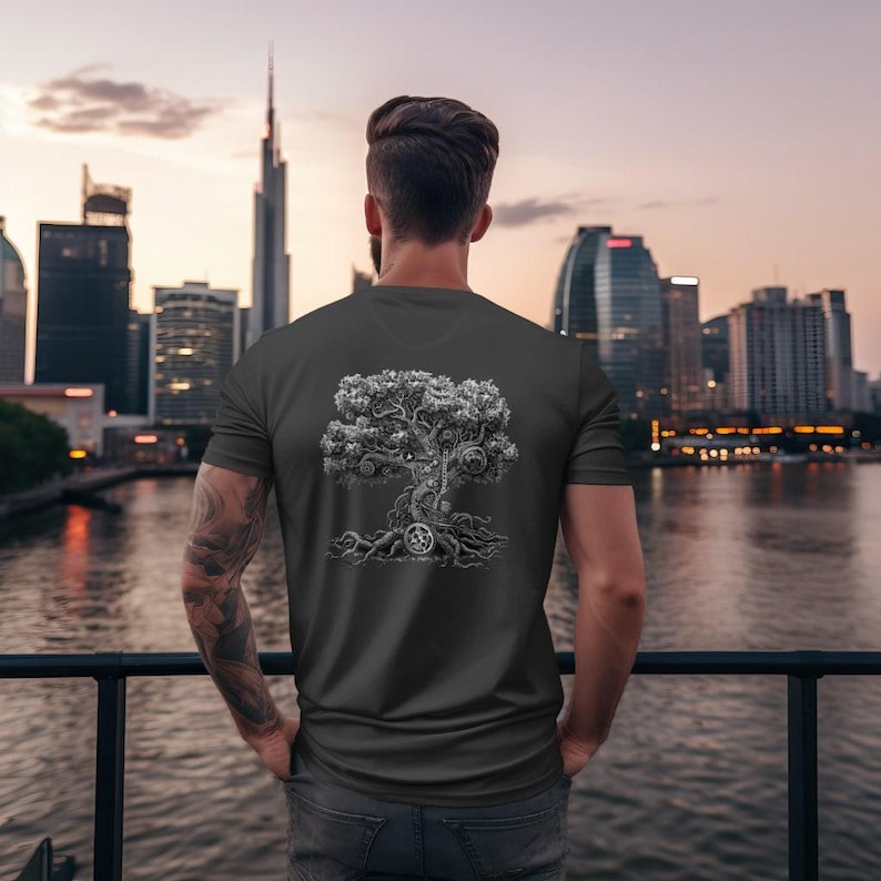 Steampunk Gear Tree T-Shirt, Edgy Graphic Tee image 1