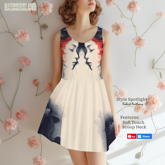 Japanese Print Skater Dress, Summer Boho Style