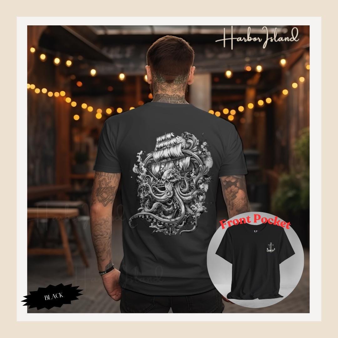 Kraken Pirate T-shirt - Nautical Octopus Tee, Art Inspired Graphic