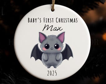 Goth Baby Ornament, Personalized Bat, Spooky Style (Custom Name 2026) with Gift Box