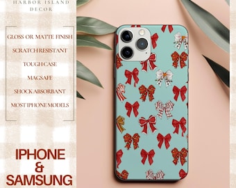 Coquette Bow Christmas Phone Case, Pink or Mint (Fits iPhone, Samsung, Google Pixel)