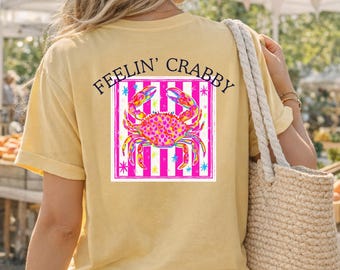 Retro Feelin Crabby Beach Shirt | Comfort Colors 1717 Summer Tee, Vintage Crab Graphic Coastal Wear