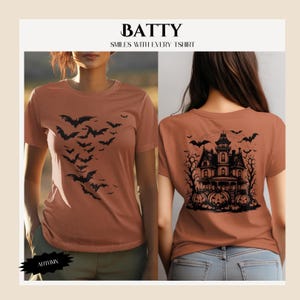 Vintage Haunted House Halloween Shirt, Spooky Graphic Tee, Retro Aesthetic Fall Clothes, Pastel Goth Ghost T-Shirt, Cute Spooky Season Gift image 2