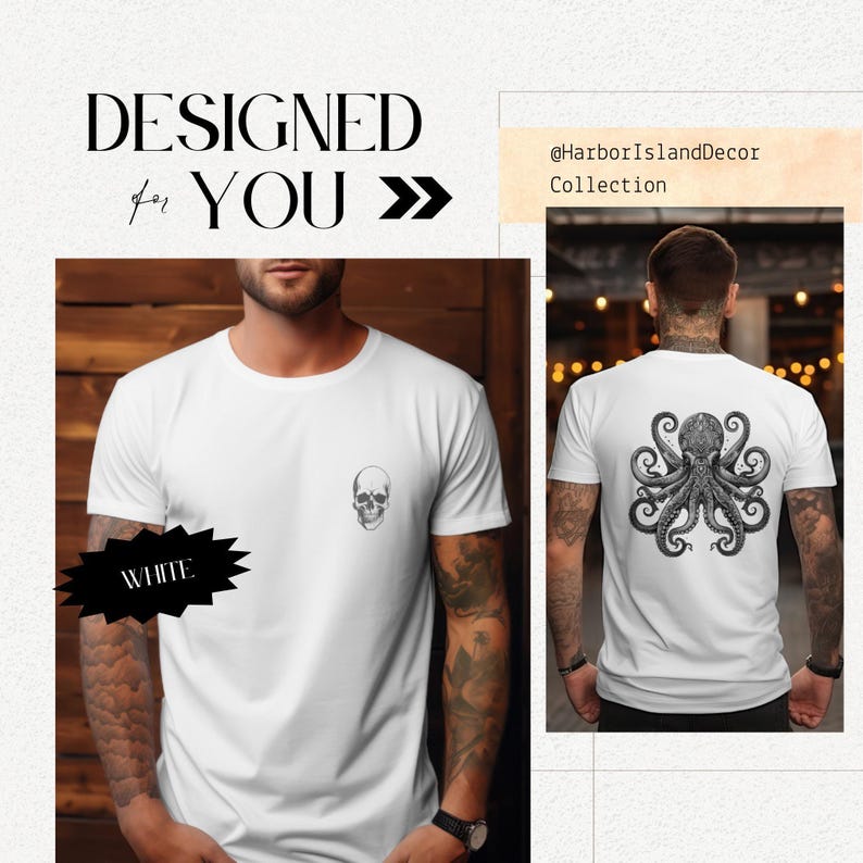 Octopus Skull Design Shirt, Nautical Goth Twist Tee, Skeleton Graphic Top, Soft Cotton T-Shirt, Men's Urban Style, Unique Skull Gift image 9