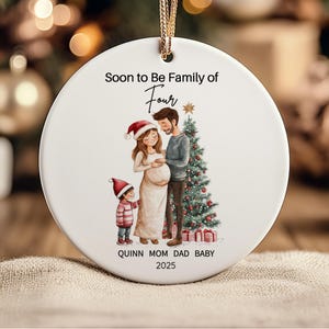 Soon to be Family of 4 Christmas Ornament, Pregnancy Custom Family Ornament, Expecting New Baby Ornament, Mom to be Gift with Gift Box