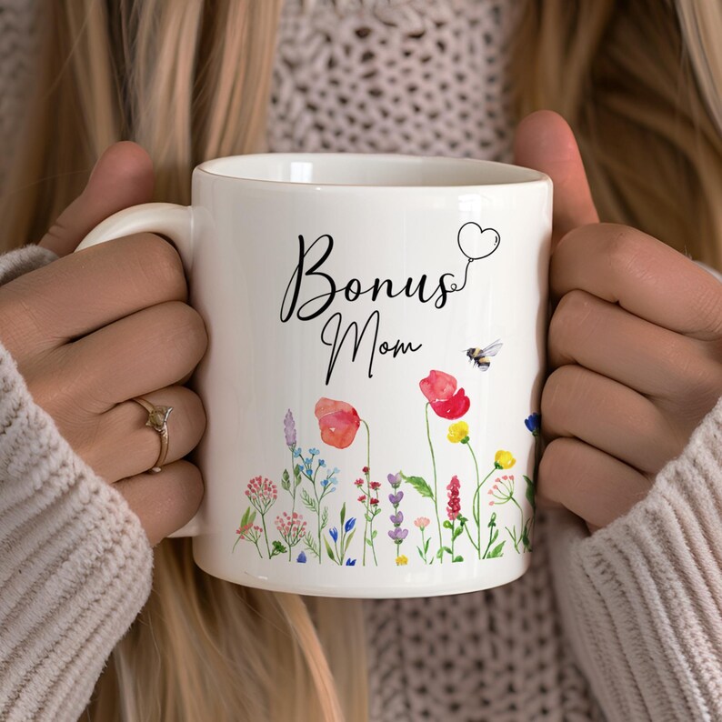 Bonus-Mom Gift, Step Mom, Best Mom Coffee Mug, Floral Coffee Mug, Custom Flower Mug, Mama's Garden, Plant Mom Gift by Harbor Island Decor
