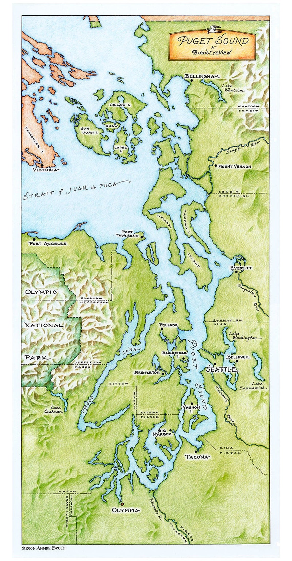 Puget Sound Hand Drawn Map | Etsy