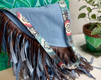 Boho Fringe Bag/ Fringe Crossbody Bag/ Denim Purse