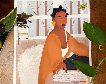 Impresión del domingo perezoso // Arte afro // Arte de la chica negra // Arte del cabello natural //