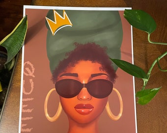 Impresión QUEEN // Afro Art // Black Girl Art // Natural Hair Art //