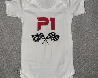 P1 pole position grand prix unofficial F1 baby grow, Formula one inspired baby grow motorsport