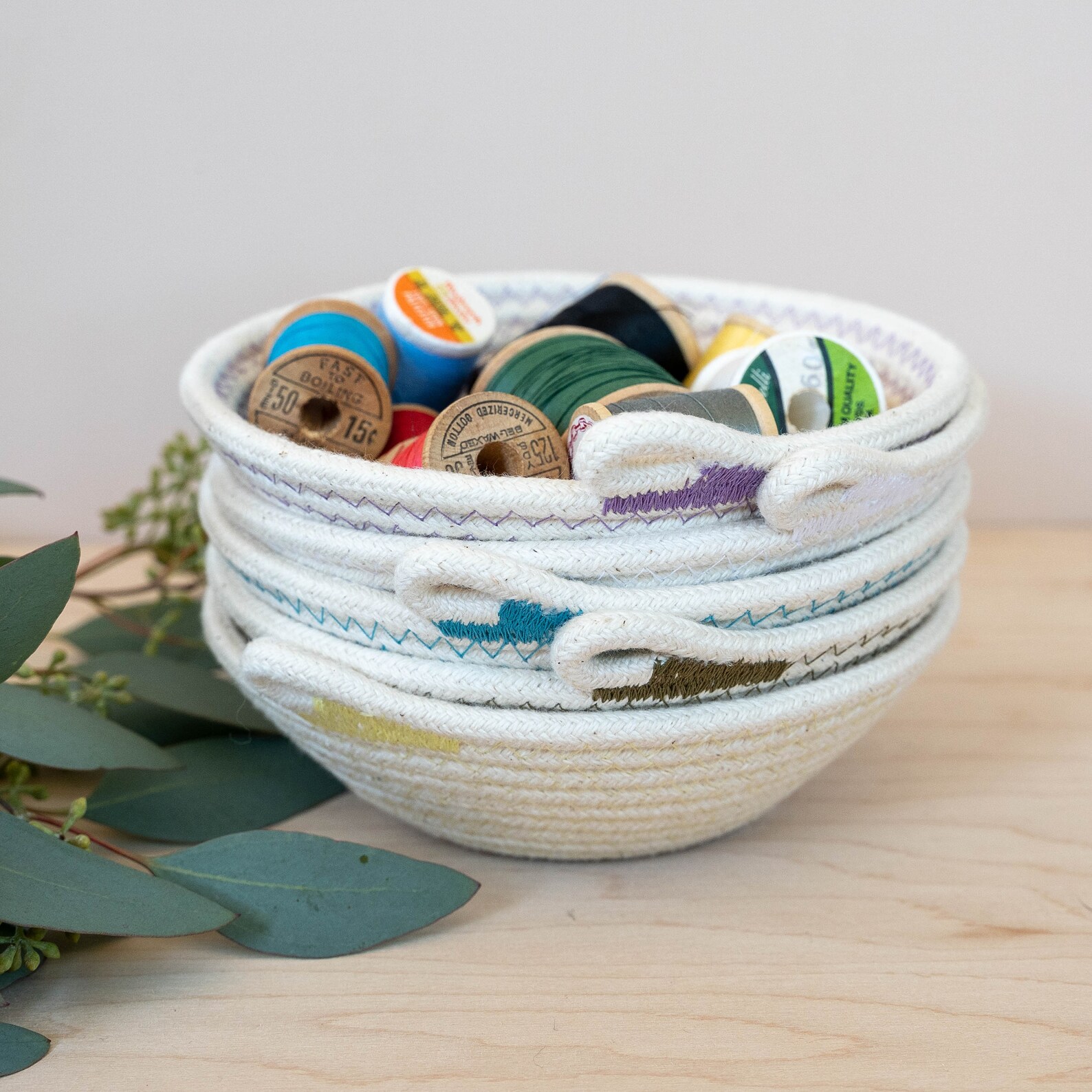 Mini Rope bowl cotton rope basket with colored thread Etsy