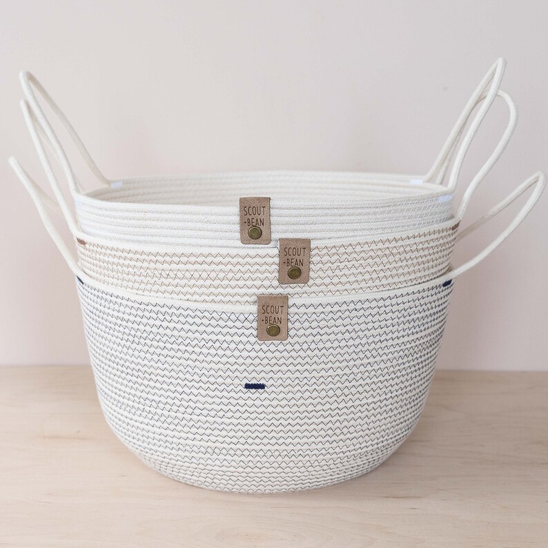 Rope Harvest Basket Cotton Rope Basket With Handles Sold Etsy