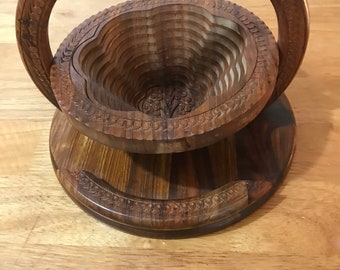 Flower - Wooden Bowl - Collapsible Basket - Fruits Basket - Christmas Gift - Gift For Her - Wedding - Hot Plate - Kitchen Island