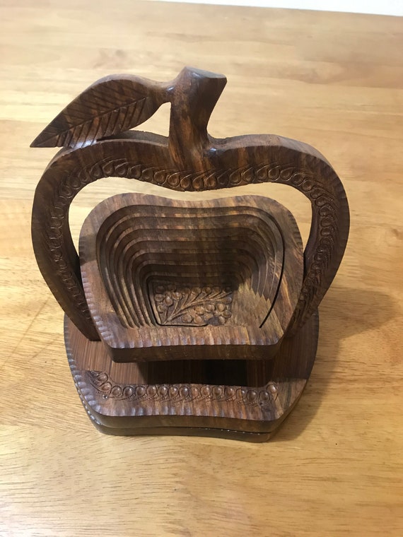 Apple - Wooden Bowl - Collapsible Basket -  Christmas Gift - Gift For Mom - Gift For Her - Gift For Him - Personalized Gift - Holiday