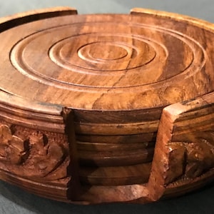 Carved Coasters - Christmas Gift - Holiday Gift - Gift For Mom - Gift For Her - Gift For Him - Rose Wood - Home Décor- Best selling Item