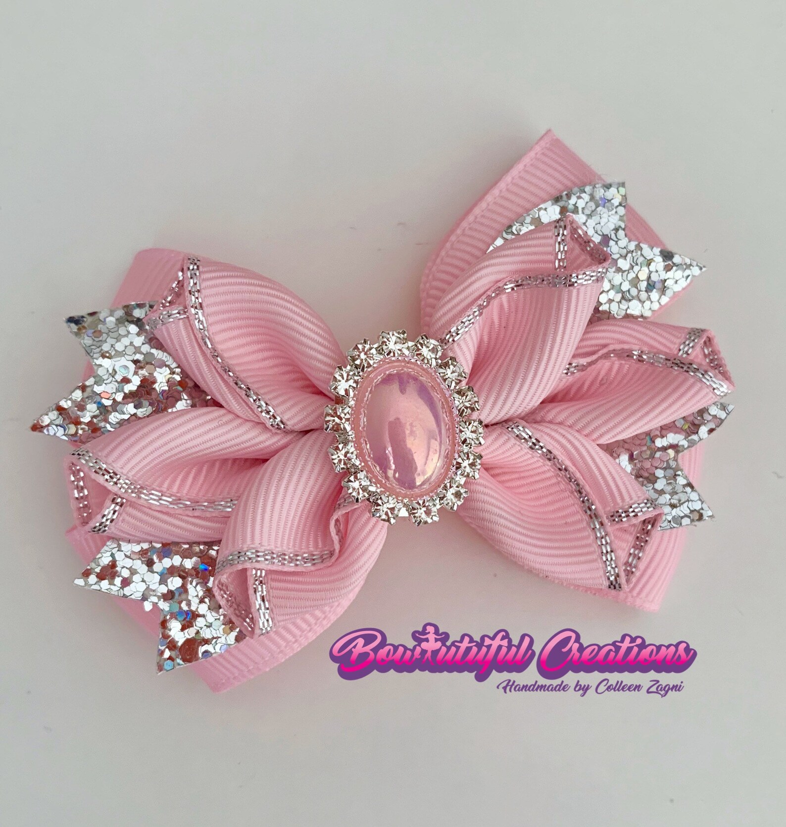 Pretty ribbon and glitter hair bow with pearl and rhinestone Etsy