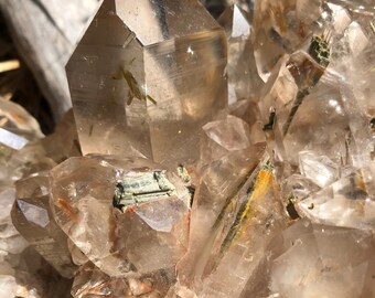 Large Smoky Quartz Epidote Crystal Cluster, Brazil, 4490 grams, Lap Crystal Cluster