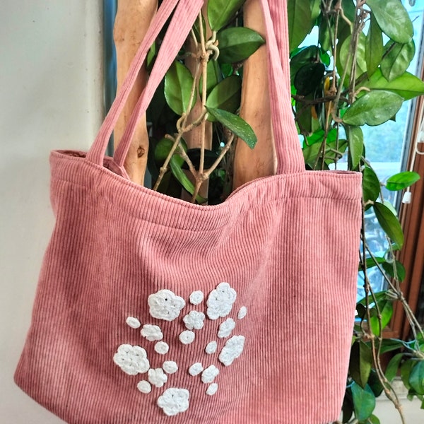 Sac cabas en velours côtelé avec fleurs