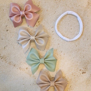 Baby Hair Bow Set, Baby Headband, Newborn Bow Set, Boho Bow, Soft Muted Bow, Baby Girl Hair Bow, Newborn Baby Gift, Baby Shower Gift, Suede 3.5" Bow Set B