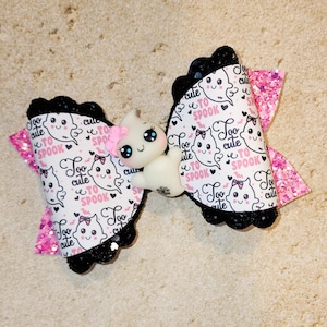 Ghost Bow, Spooky One Birthday, Halloween Bow, Pink Ghost Birthday, Babys First Halloween, Spooky One, Glow in the Dark Bow, Girls Hair Bow