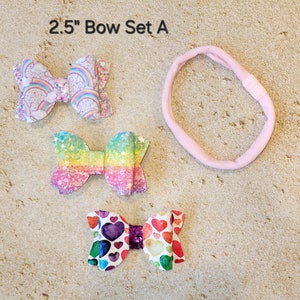 Toddler Bow Set, Rainbow Baby Gift, Baby Nylon Headband, Newborn Bow Set, Spring Bow, Girl Hair Bow, Newborn Baby Gift, Baby Shower Gift 2.5" Bow Set A