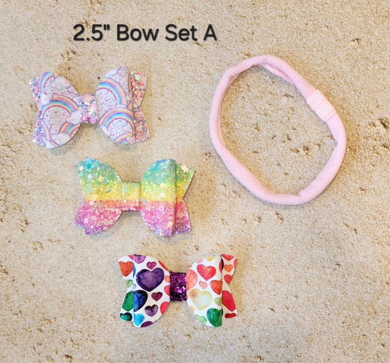 Toddler Bow Set, Rainbow Baby Gift, Baby Nylon Headband, Newborn Bow Set, Spring Bow, Girl Hair Bow, Newborn Baby Gift, Baby Shower Gift 2.5" Bow Set A