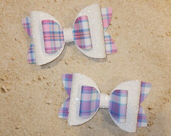 Easter Plaid Girl Hair Bow, Pink Plaid Bow, Purple Plaid Bow, Pastel Bows, Pink Glitter, Easter Bunny Outfit, Birthday Party Gift Bow