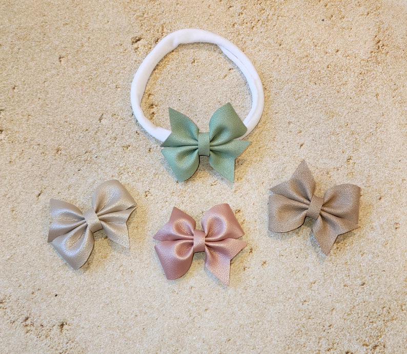 Baby Hair Bow Set, Baby Headband, Newborn Bow Set, Boho Bow, Soft Muted Bow, Baby Girl Hair Bow, Newborn Baby Gift, Baby Shower Gift, Suede image 1