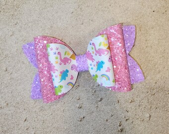 Girly Dinosaur Hair Bow, Toddler Hair Clip, Three Rex Birthday, Girls Birthday Bows, Dinosaur Birthday Party, Girly Dino, Girls Hair Bow,