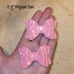 Pink Glitter Bow, Big Glitter Bow, Pastel Spring Bow, Toddler Hair Clip, Baby Bow Headband, Small Piggy Bows, Big Cheer Bow, Pigtail Bow Set 2.5" Pigtail Set