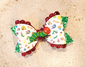 Girls Hair Bow, Children’s Book Bows, Baby Headband, toddler Hair Clip, The Very Hungry Caterpillar Bow, Hungry Caterpillar Birthday Party