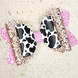Girl Hair Bow, Moo I'm Two Birthday, 4ever Moody, Hair Clip, Cow Print Bow, Boys Bowtie, Holy Cow Im Two, Farm Birthday Party, Moo She's Two
