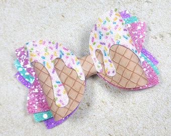 Ice Cream Hair Bow: Sprinkled Drip, Birthday Party Clip
