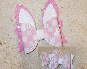 Pink Gingham Bows, Bunny Ears Bow, Pink Glitter Bow, Toddler Hair Clip, Easter Outfit Girl, Baby Headband, Princess Party Hat, Pigtail Bows