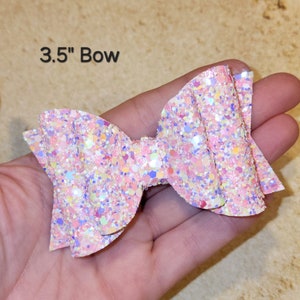 Girl Hair Bow, Big Glitter Bow, Glitter Pigtails, Pastel Bows, Pink Glitter, Purple Glitter, Gold Glitter, Teal Glitter, Birthday Party Gift 3.5" Bow