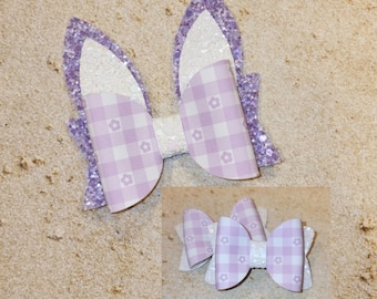 Purple Gingham Bows, Bunny Ears Bow, Lavender Glitter Bow, Toddler Hair Clip, Easter Outfit Girl, Baby Bow Headband, Party Hat, Piggy Bows