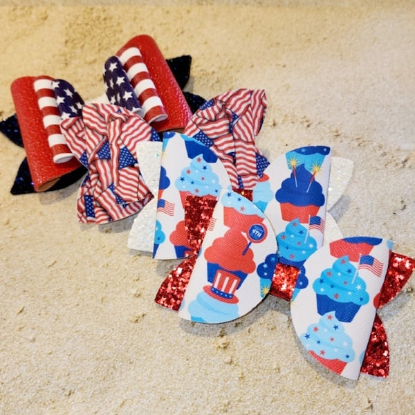 Wholesale Girls Hair Bow, Stars and Stripes Bow, 4th of July Bow, Patriotic Bow, Summer Hair Bow, Toddler Bow on Clip, Piggy Bows