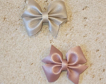 Neutral Hair Bow, Boho Bow, Shimmer Bow, Beige Bow, Rose Gold Pink Bow, Suede Bow, Toddler Hair Clip, Little Girl Bow, Baby Nylon Headband