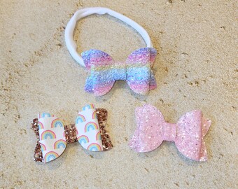 Toddler Bow Set, Rainbow Baby Gift, Baby Nylon Headband, Newborn Bow Set, Pastel Bow, Girl Hair Bow, Newborn Baby Gift, Baby Shower Gift