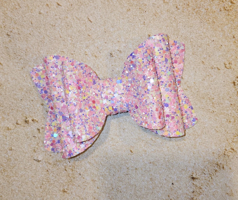 Girl Hair Bow, Big Glitter Bow, Glitter Pigtails, Pastel Bows, Pink Glitter, Purple Glitter, Gold Glitter, Teal Glitter, Birthday Party Gift image 1