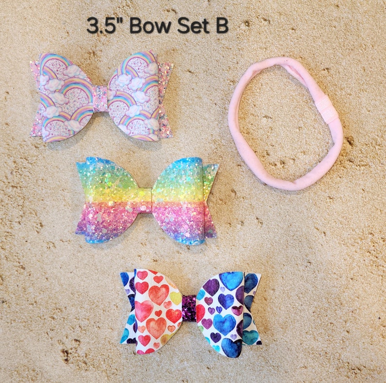 Toddler Bow Set, Rainbow Baby Gift, Baby Nylon Headband, Newborn Bow Set, Spring Bow, Girl Hair Bow, Newborn Baby Gift, Baby Shower Gift 3.5" Bow Set B