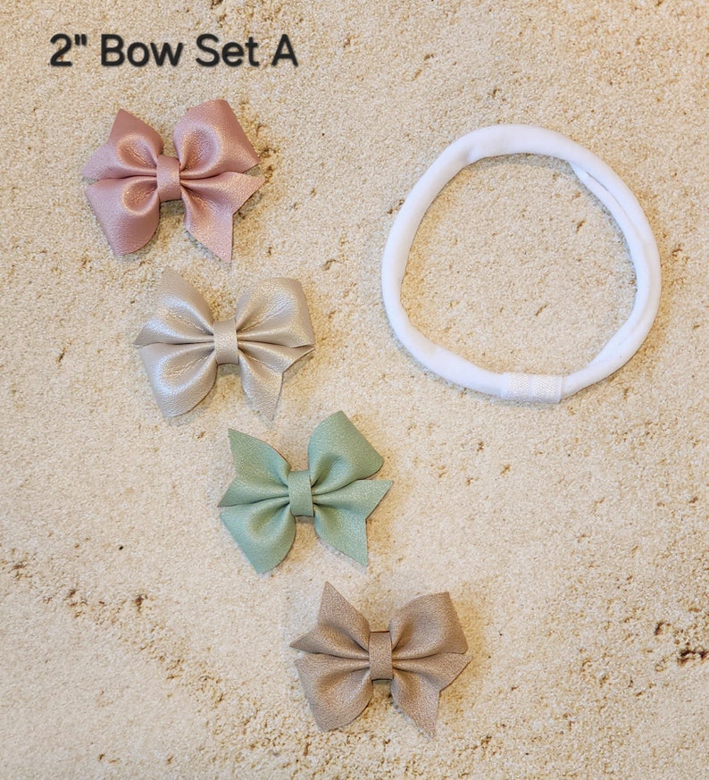 Baby Hair Bow Set, Baby Headband, Newborn Bow Set, Boho Bow, Soft Muted Bow, Baby Girl Hair Bow, Newborn Baby Gift, Baby Shower Gift, Suede 2" Bow Set A