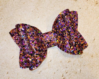 Halloween Chunky Glitter Bow, Glitter Pigtail, Orange Glitter, Purple Glitter, Black Glitter, Halloween Costume Accessory, Toddler Hair Clip