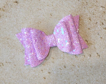 Lilac Hair Bow, Big Glitter Bow, Purple Glitter Pigtail, Pastel Spring Bow, Spring Hair Bow, Everyday Hair Clip, Baby Bow Nylon Headband