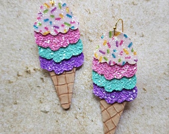 Ice Cream Earrings, Ice Cream Birthday, Ice Cream Party, Two Sweet Party, Ice Cream Cone Earrings, Sweet One, Six is So Sweet, Matching Bows