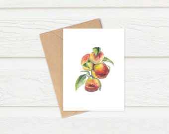 Fruit Print Greeting Card | Peach Birthday Card | Thank You Notelet | Blank A6