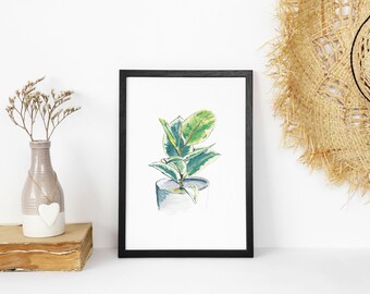 Contemporary Botanical Art Print | Houseplant Illustration | Digital Download Wall Art | Watercolour Design