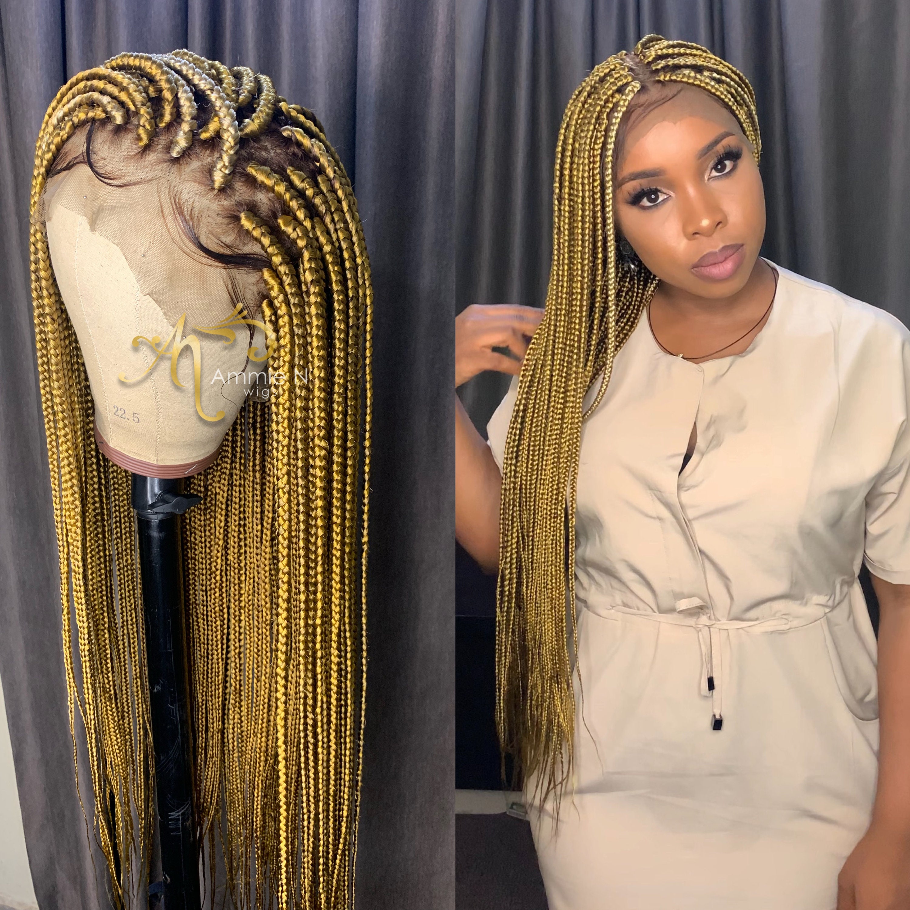 Wig Name bella Full Lace Smedium Box Braids in 27 gold With 613 27